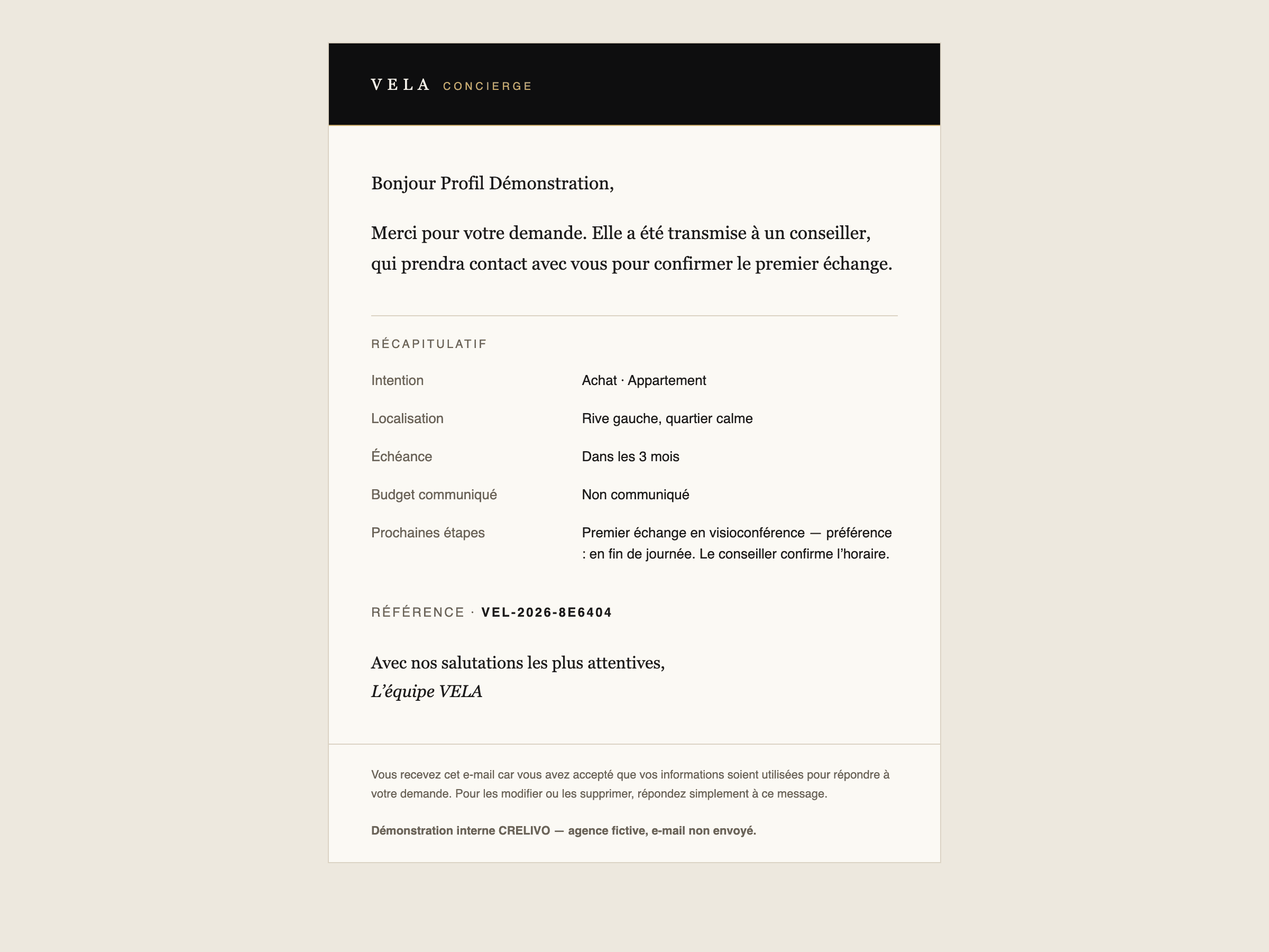 E-mail de confirmation élégant avec récapitulatif